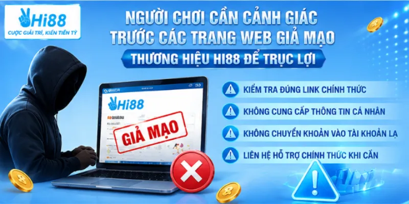 Người chơi cần cảnh giác trước các trang web giả mạo thương hiệu Hi88 để trục lợi. 